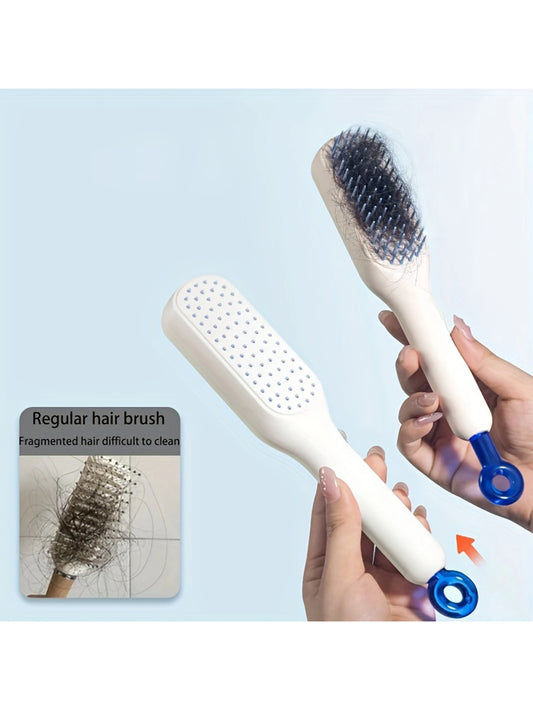 1Pc Self-Cleaning Anti-Static Hair Comb with Retractable Design and Massage Function for Effortless Styling