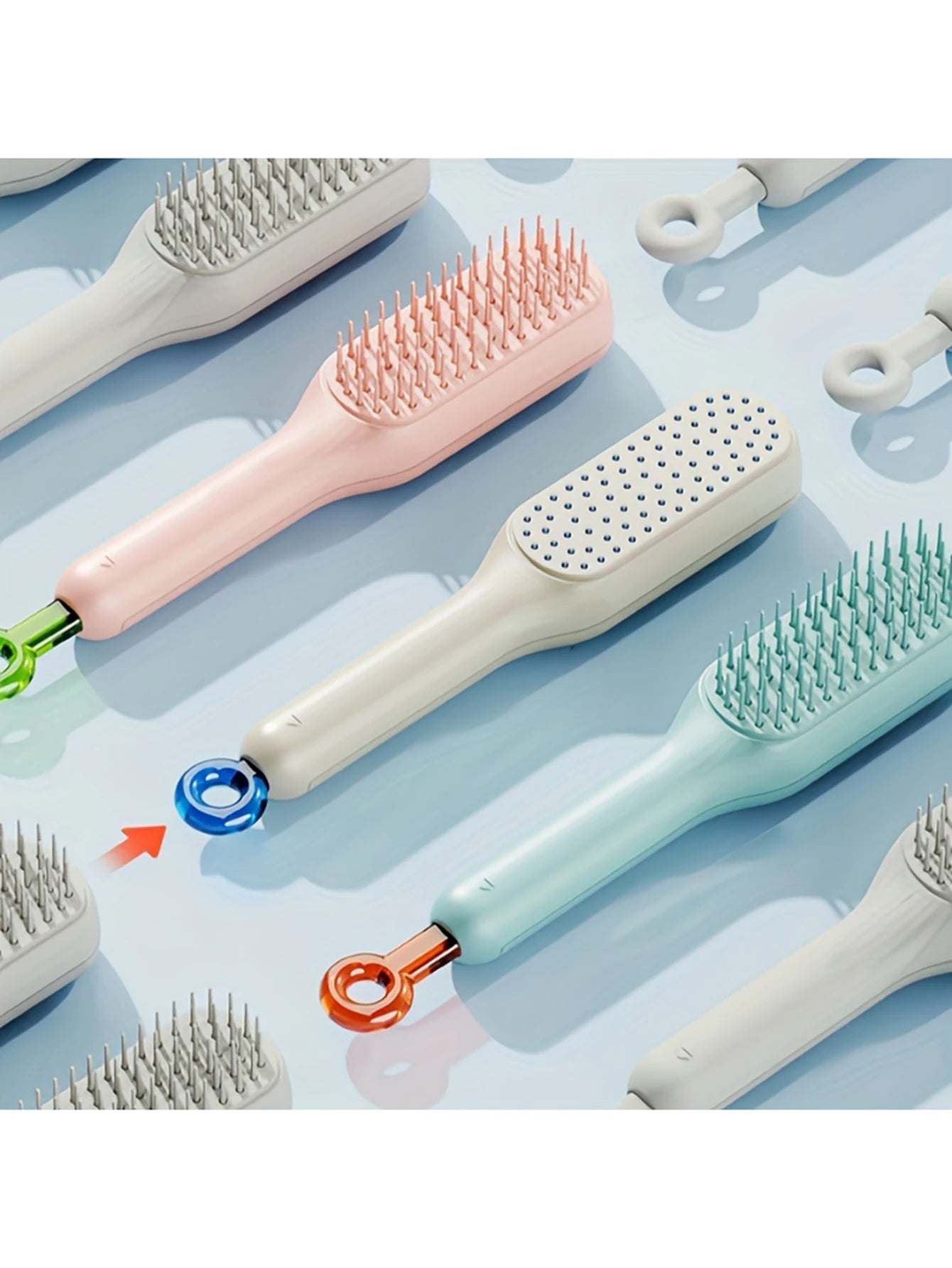 1Pc Self-Cleaning Anti-Static Hair Comb with Retractable Design and Massage Function for Effortless Styling