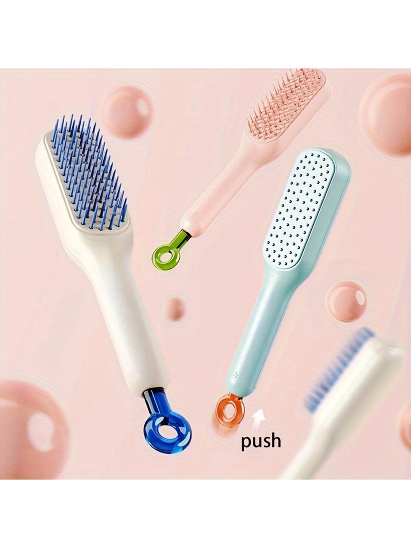 1Pc Self-Cleaning Anti-Static Hair Comb with Retractable Design and Massage Function for Effortless Styling